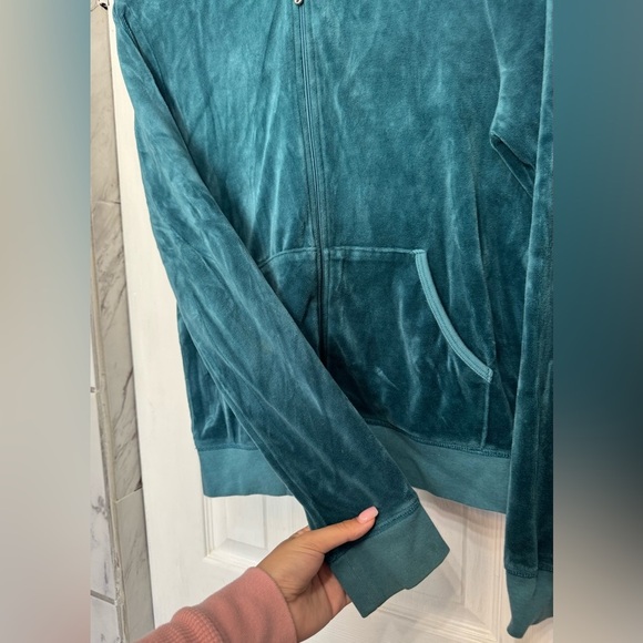 Juicy Couture Teal Velour Full Zip Up Women’s Hooded Jacket y2k - Picture 3 of 15